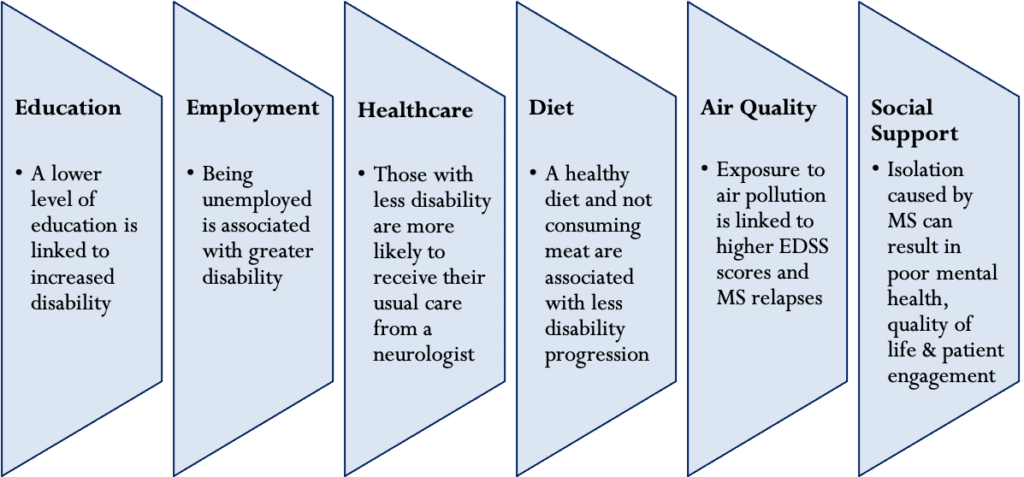 External SDH that influence MS outcomes infographic