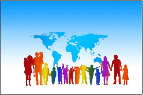 silhouettes of people in front of a map