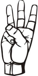 three fingers on hand up in black and white drawing