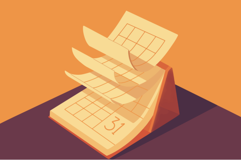 Illustration of calendar pages flying by